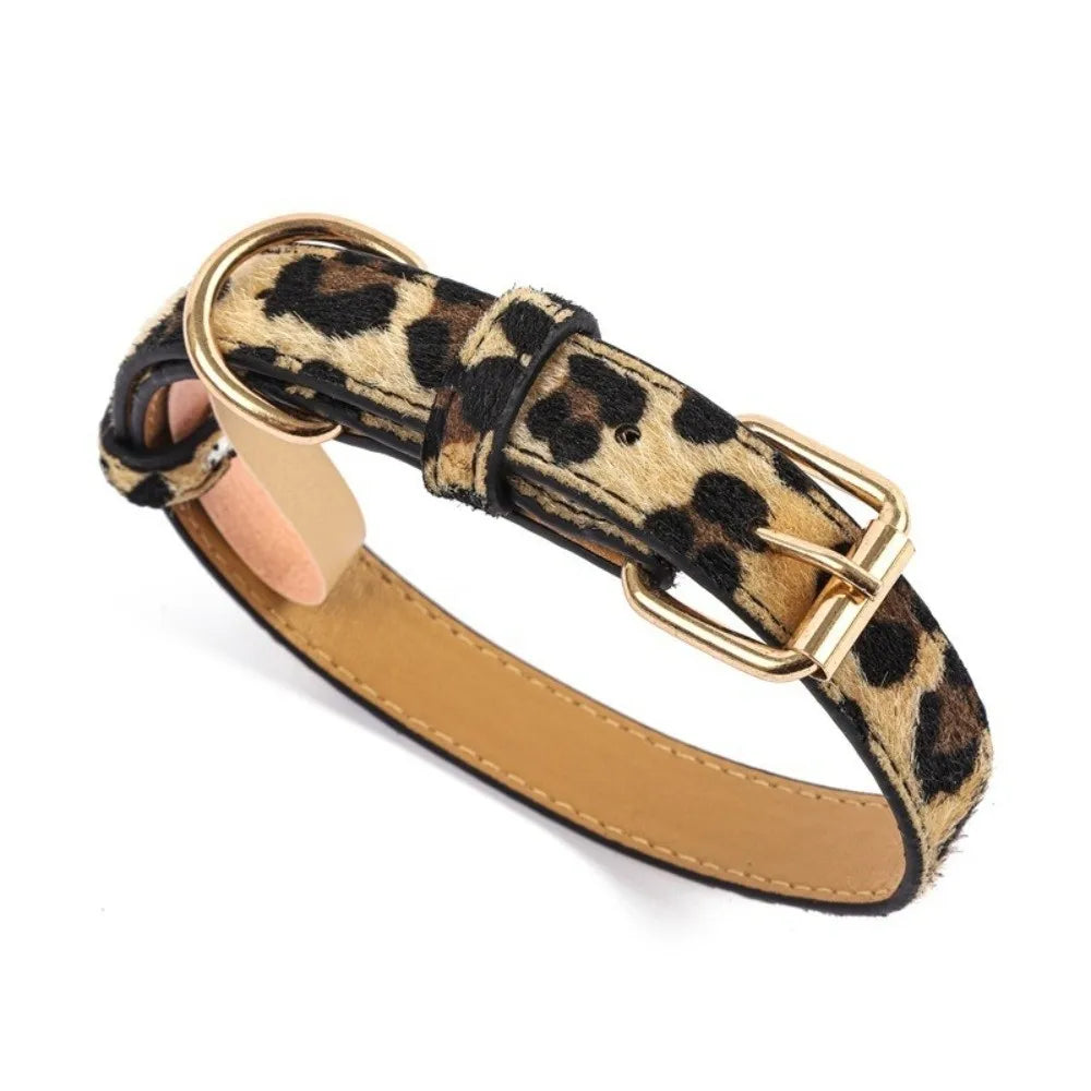 Trendy Leopard Print Dog Collar – Wear-Resistant PU Leather, Adjustable Pet Collar for Small & Medium Dogs