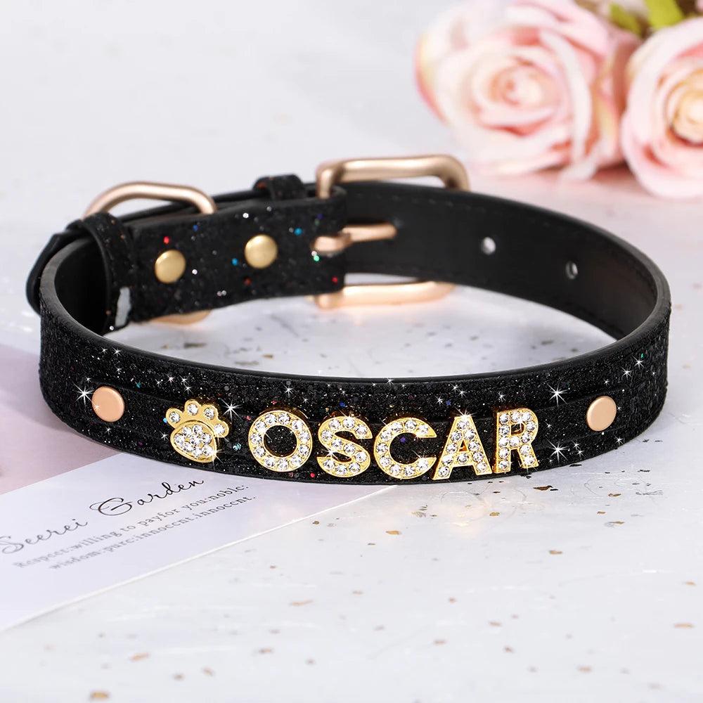 Personalized Rhinestone Dog Collar – Custom Name Collar for Small Dogs & Cats