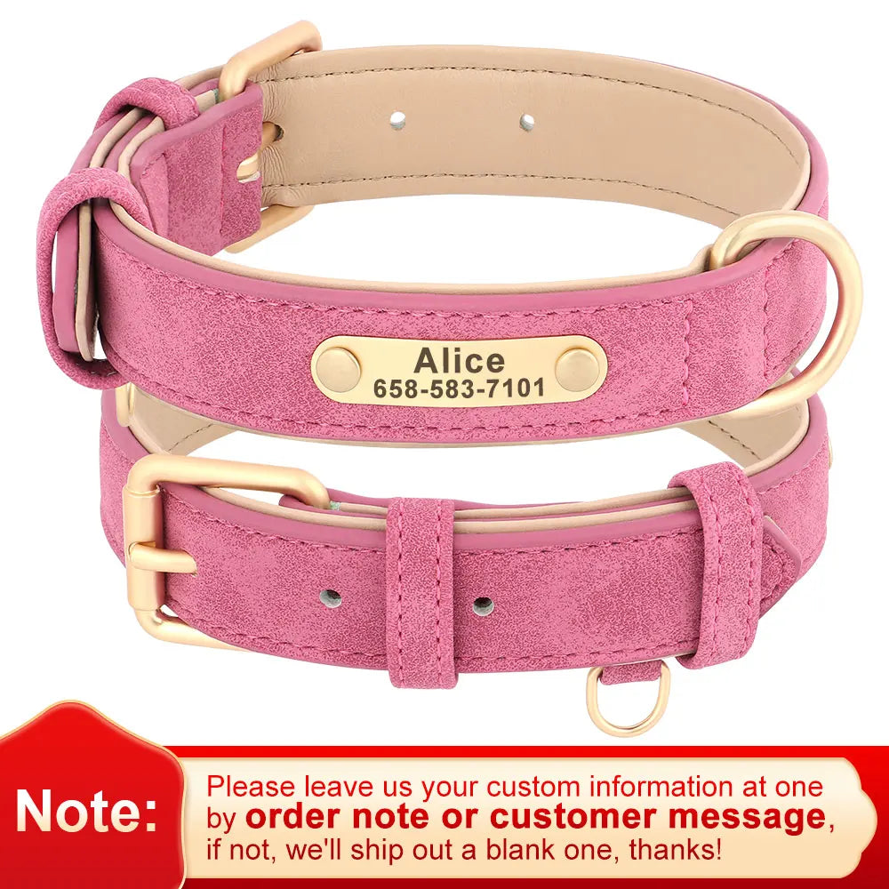 Personalized Safety Leather Dog Collar & Leash Set – Free Engraving