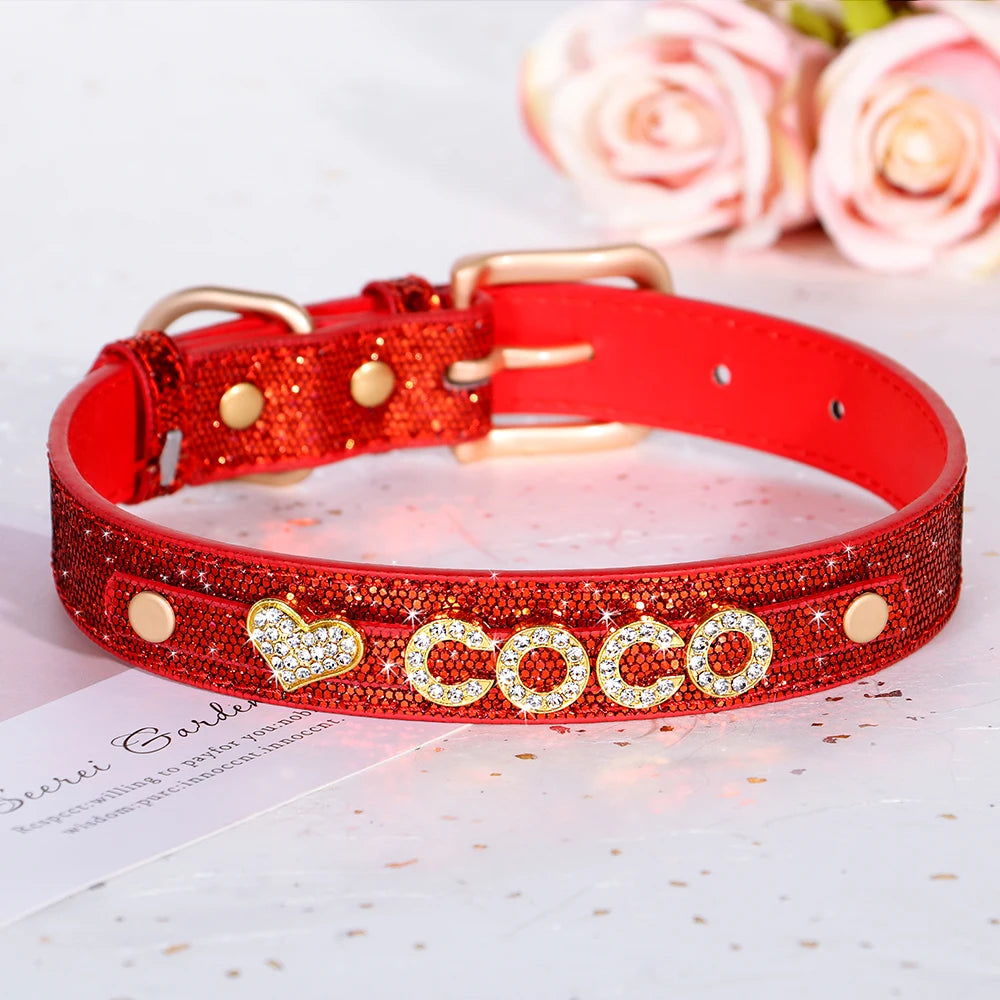 Personalized Rhinestone Dog Collar – Custom Name Collar for Small Dogs & Cats