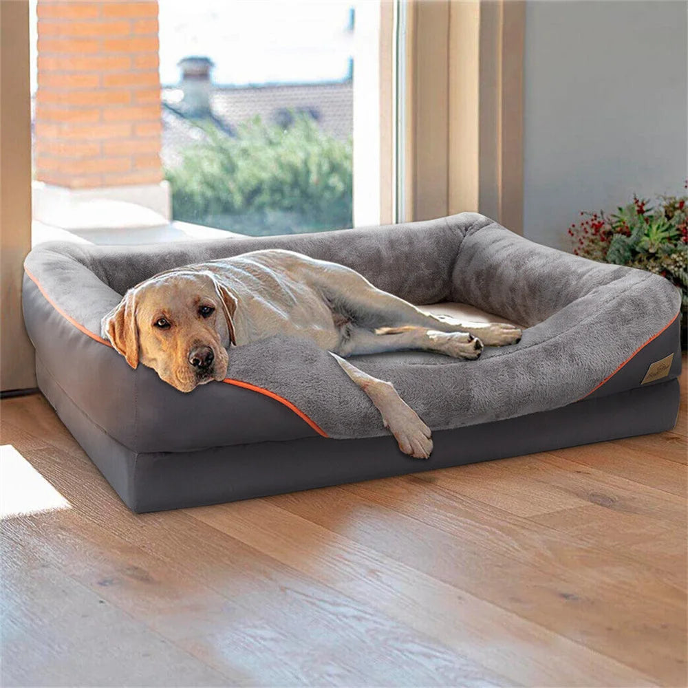 Jumbo Orthopedic Dog Bed – Large Memory Foam Pet Sofa Couch with Bolster, Waterproof & Washable Removable Cover