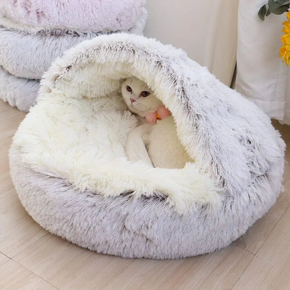 Self-Warming Cat Bed – Cozy Plush Half-Moon Bed for Cats & Small Dogs