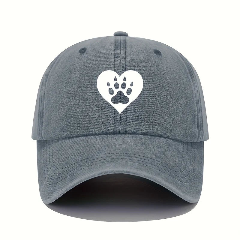 Love & Dog Print Baseball Cap – Retro Washed Cotton Adjustable Hat | Sun Protection Cap for Men & Women