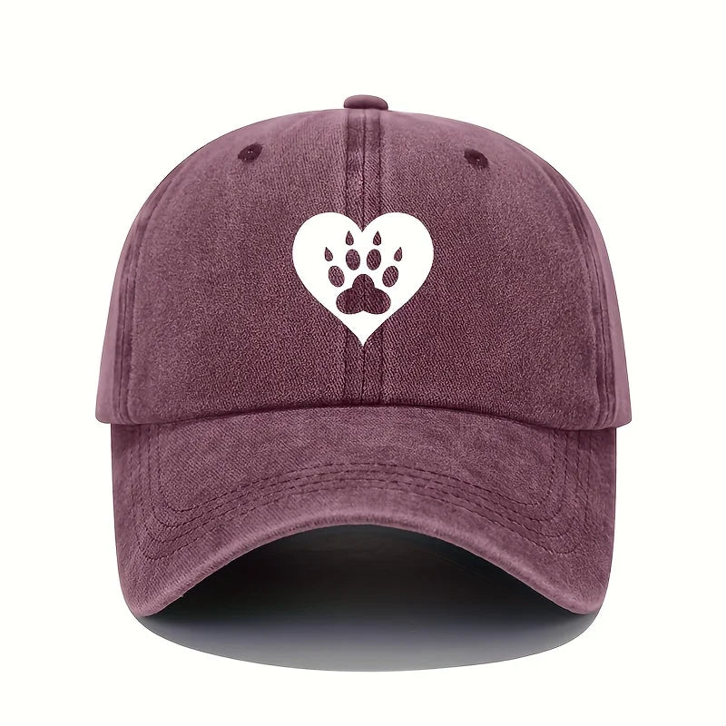 Love & Dog Print Baseball Cap – Retro Washed Cotton Adjustable Hat | Sun Protection Cap for Men & Women