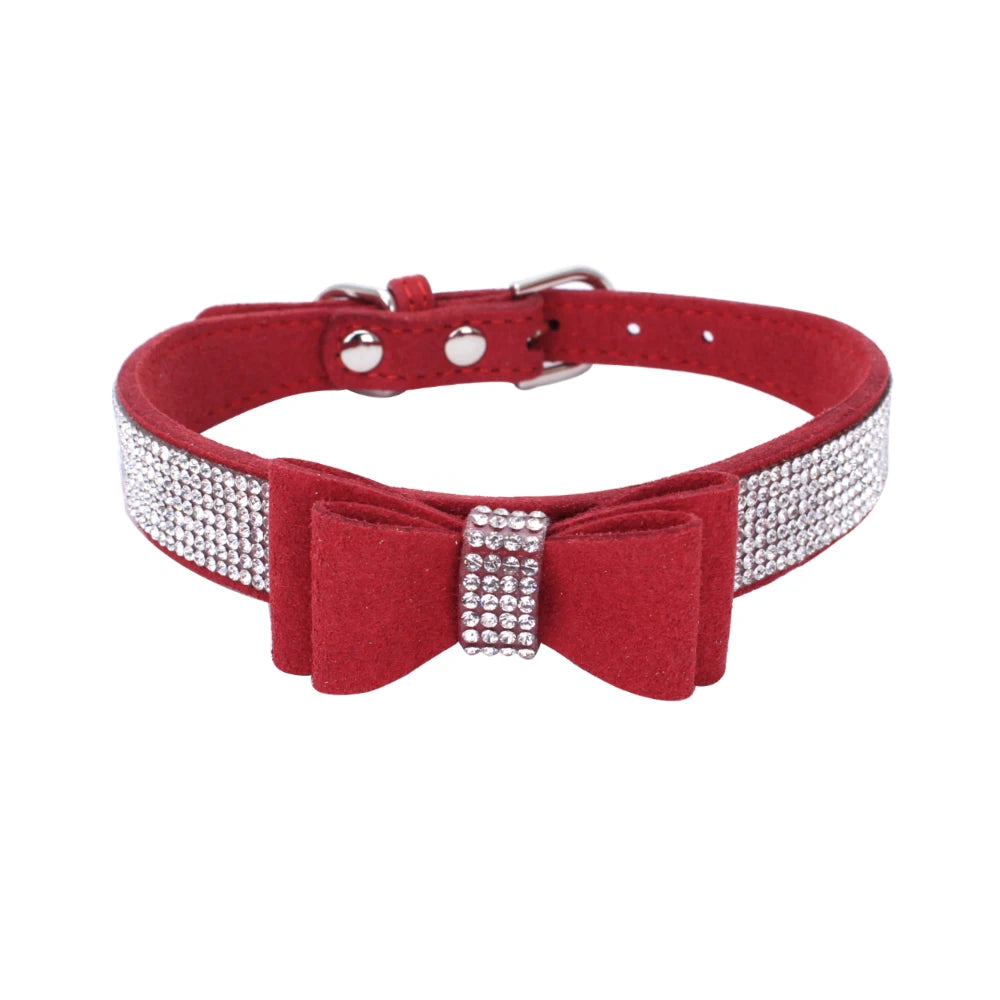 Bling Velvet Dog Collar with Rhinestones – Butterfly Bow Holiday Fashion Collar & Leash Set
