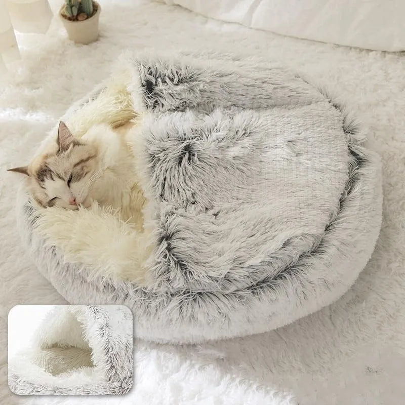 Self-Warming Cat Bed – Cozy Plush Half-Moon Bed for Cats & Small Dogs