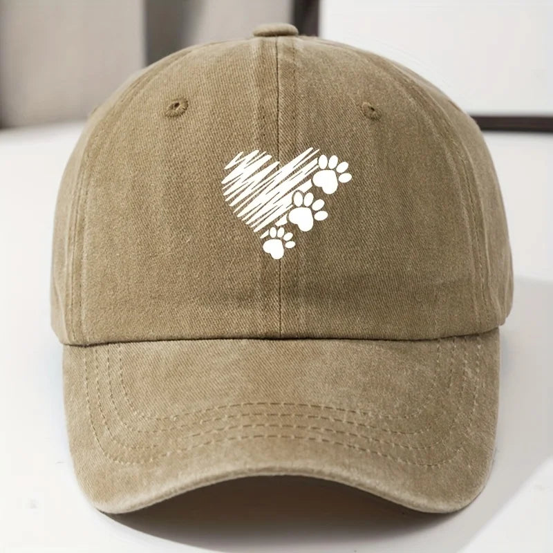 Heart & Paw Print Baseball Cap – Lightweight Durable Dog Lover Hat for Men & Women, Casual Outdoor Pet Parent Cap