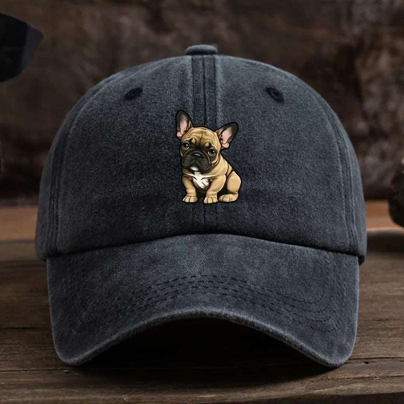 French Bulldog Baseball Cap – Adjustable Vintage Washed Dog Pattern Hat, Sunscreen Outdoor Sports Hat for Men & Women