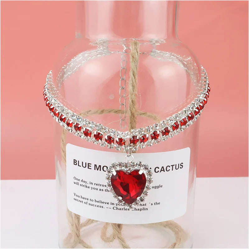 Luxury Rhinestone Dog Collar – Heart Diamond Pet Jewelry Necklace for Cats & Small Dogs, Wedding Princess Bling Collar