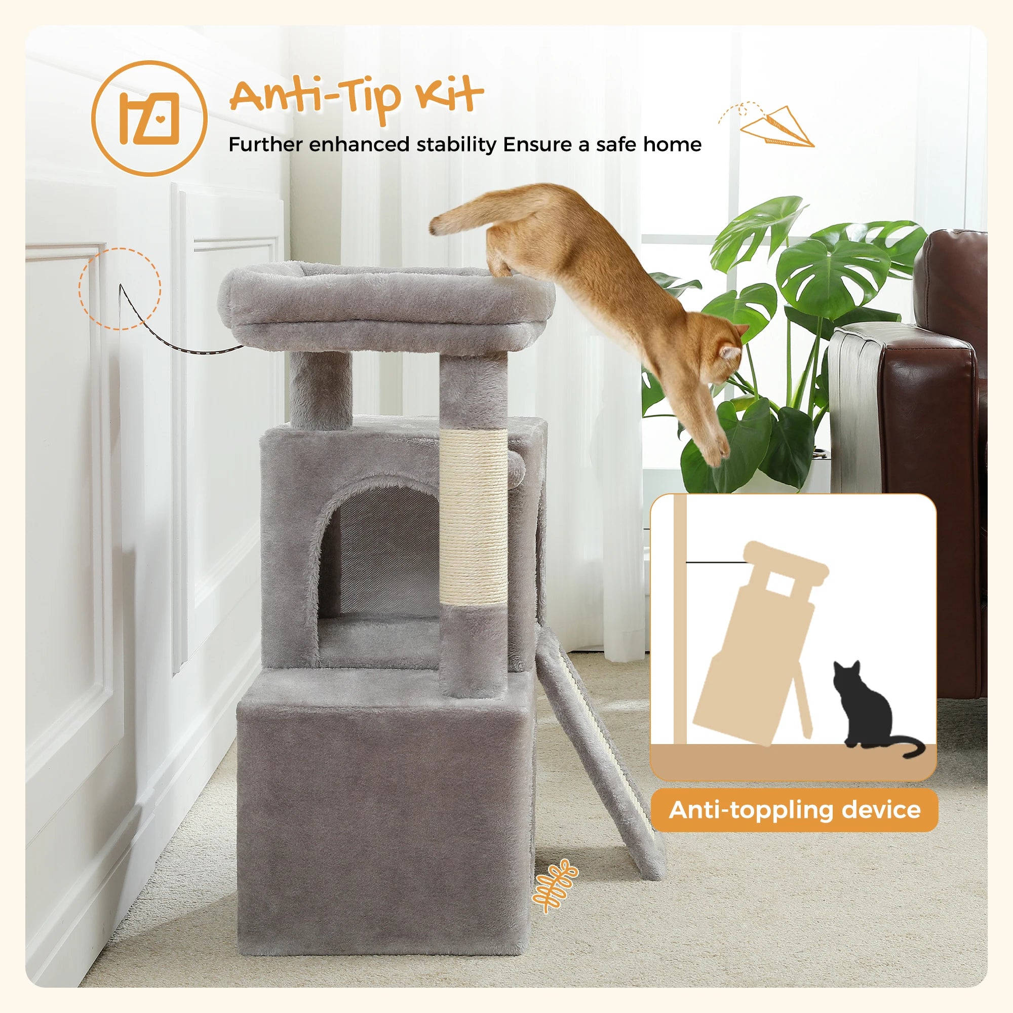 Large Cat Tree for Indoor Cats, Multi-Level Cat Tower with Sisal Scratching Post, 2 Spacious Condo, Cat Scratching Pad, Cat Toys