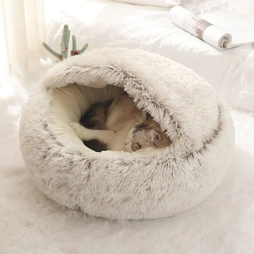 Self-Warming Cat Bed – Cozy Plush Half-Moon Bed for Cats & Small Dogs