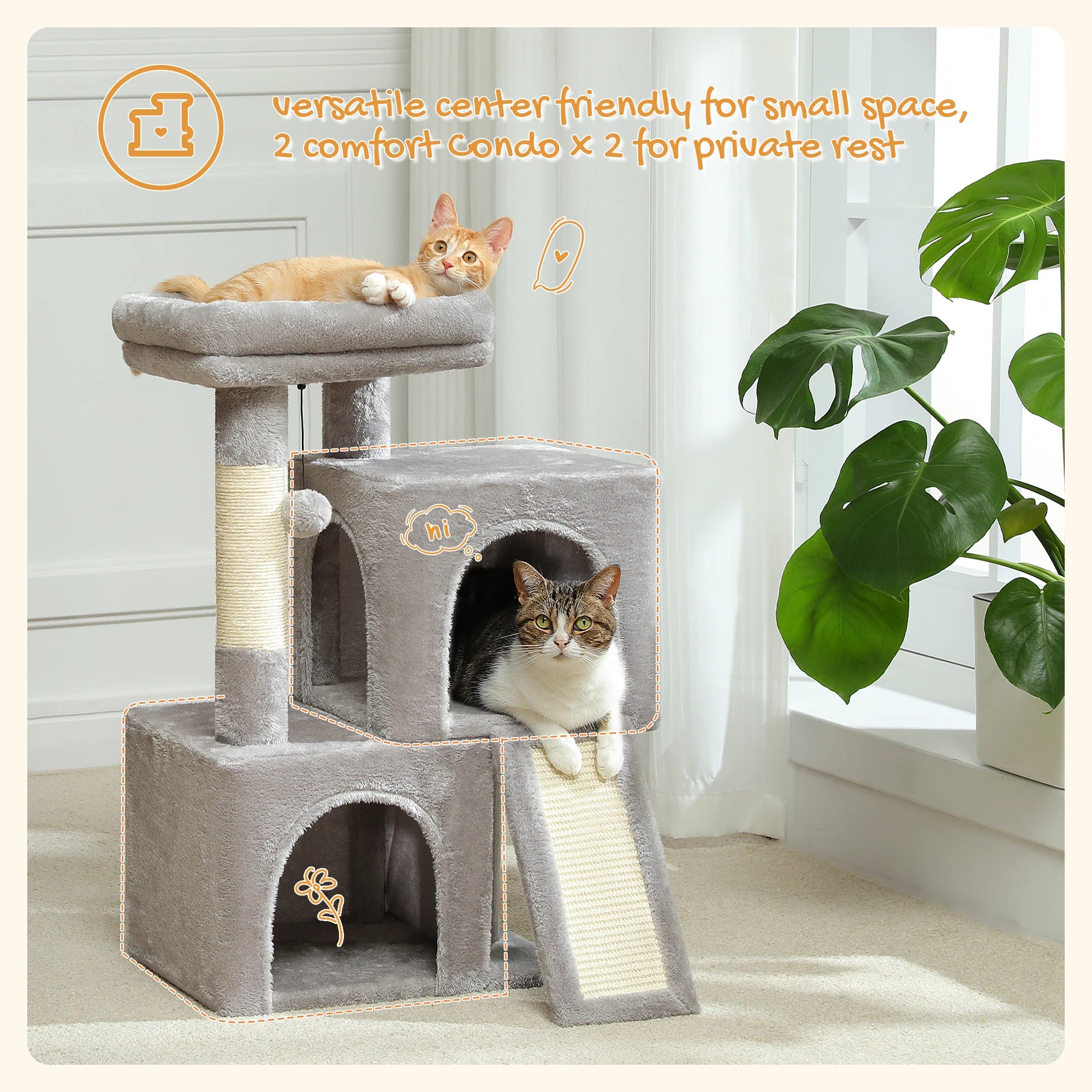 Large Cat Tree for Indoor Cats, Multi-Level Cat Tower with Sisal Scratching Post, 2 Spacious Condo, Cat Scratching Pad, Cat Toys
