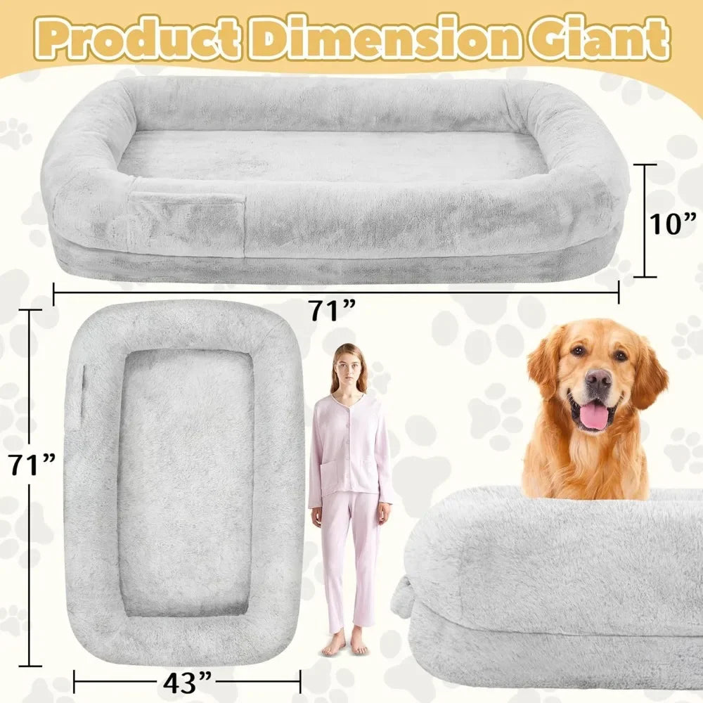Human Dog Bed for Adults – 71” XL Size with Orthopedic Support, Foldable, Waterproof & Washable Cover
