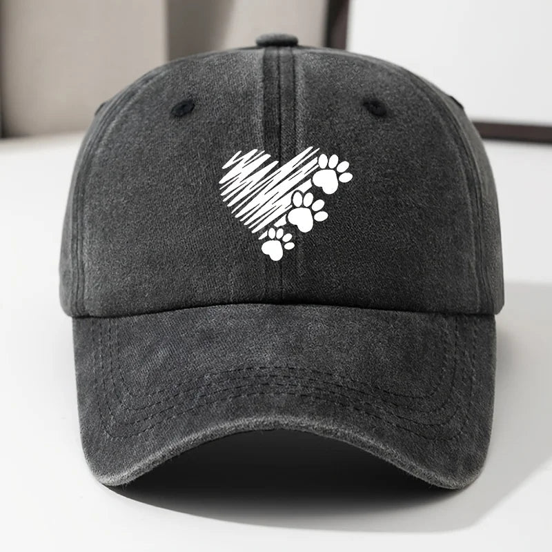 Heart & Paw Print Baseball Cap – Lightweight Durable Dog Lover Hat for Men & Women, Casual Outdoor Pet Parent Cap