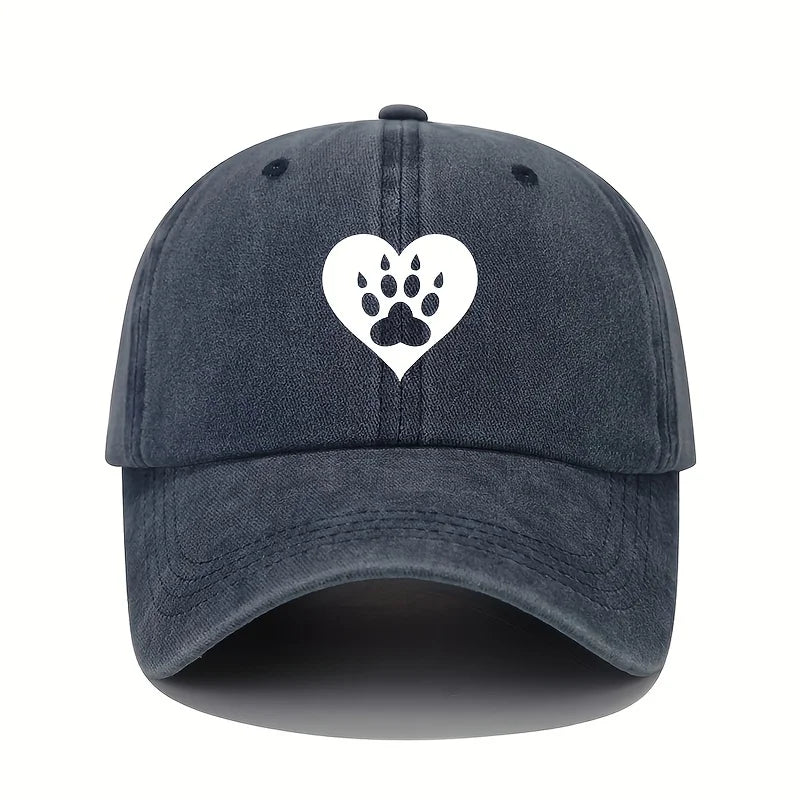 Love & Dog Print Baseball Cap – Retro Washed Cotton Adjustable Hat | Sun Protection Cap for Men & Women