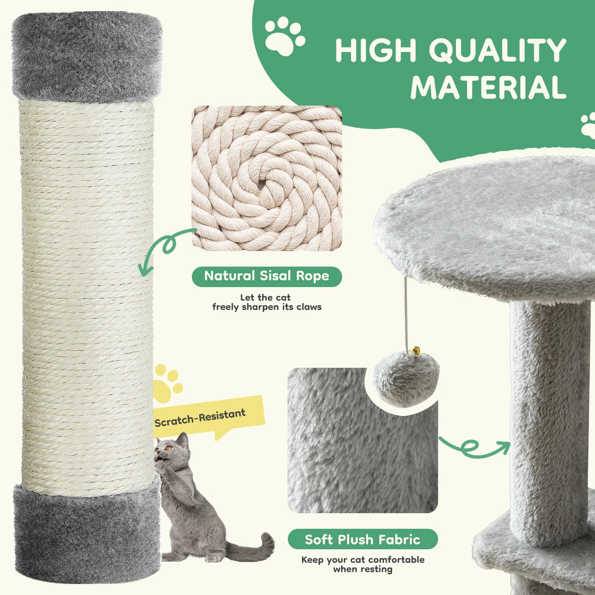 Tall Multi-Cat Climbing Cat Tree Tower – 44" Indoor Cat Furniture with Sisal Scratching Posts & Cozy Pet House