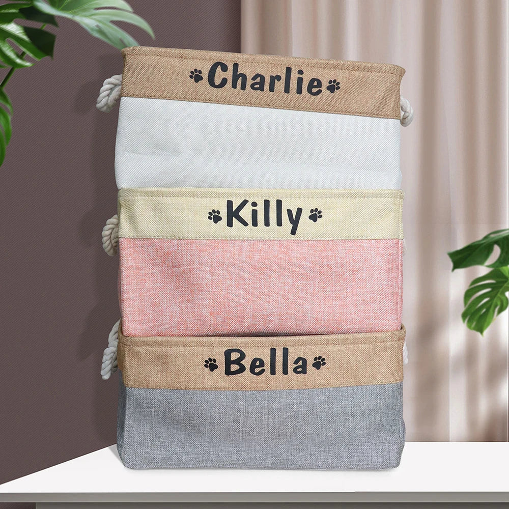 Personalized Pet Puppy Storage Basket – Custom Dog Toy & Accessory Organizer for Small, Medium & Large Dogs