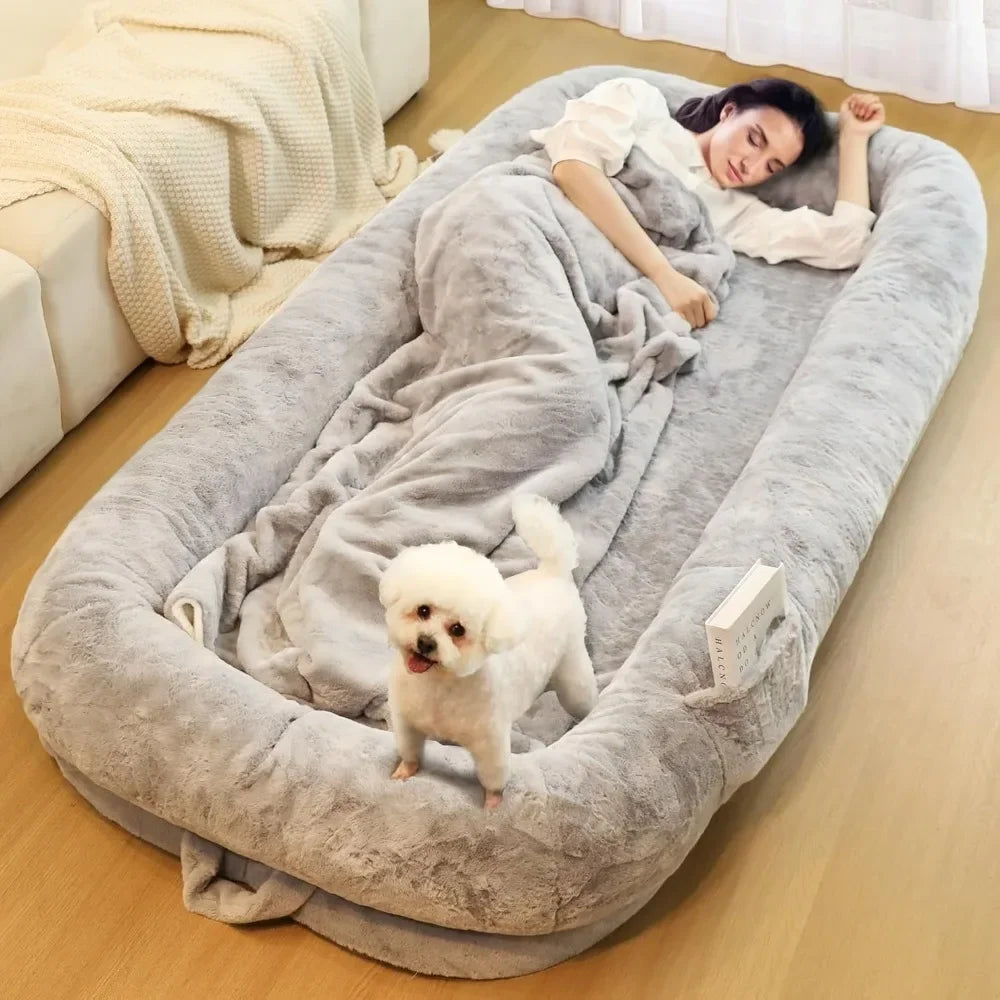 Oversized Human Dog Bed 71” XL – Orthopedic Memory Foam Calming Plush Bed for Adults & Pets