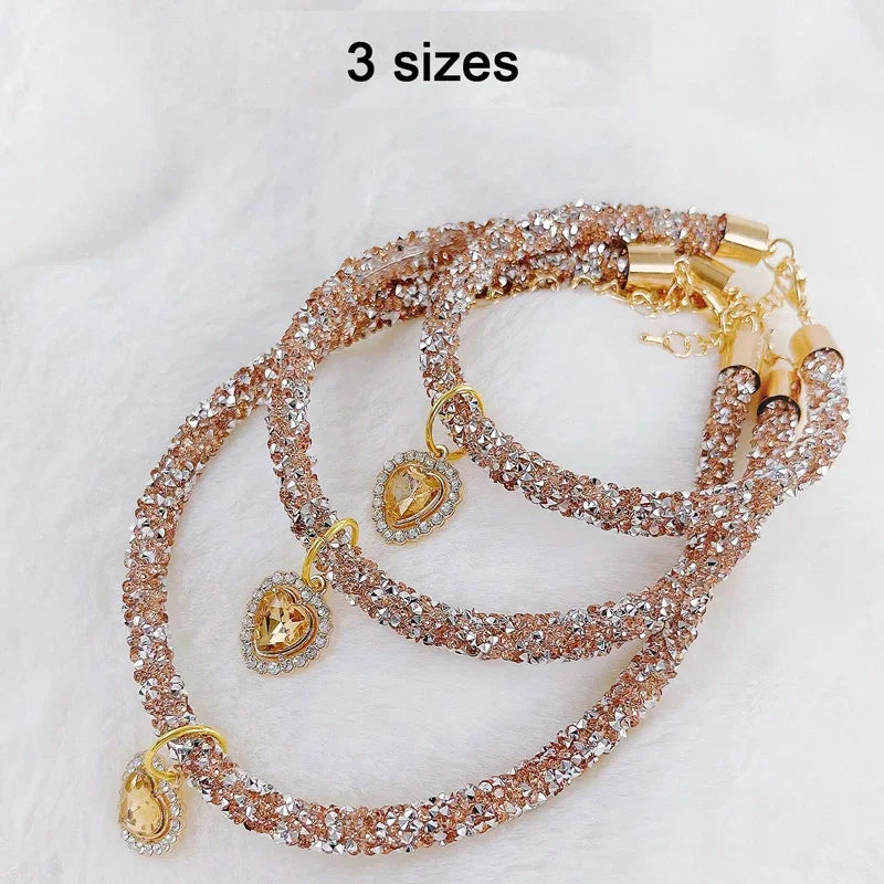 Luxury Rhinestone Pet Collar with Crystal Heart Pendant – Adjustable Bling Necklace for Cats, Puppies & Small Dogs | Wedding Pet Jewelry