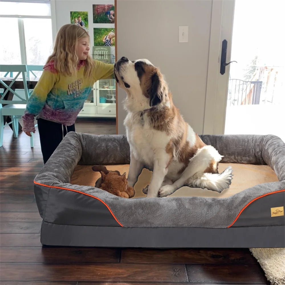Jumbo Orthopedic Dog Bed – Large Memory Foam Pet Sofa Couch with Bolster, Waterproof & Washable Removable Cover