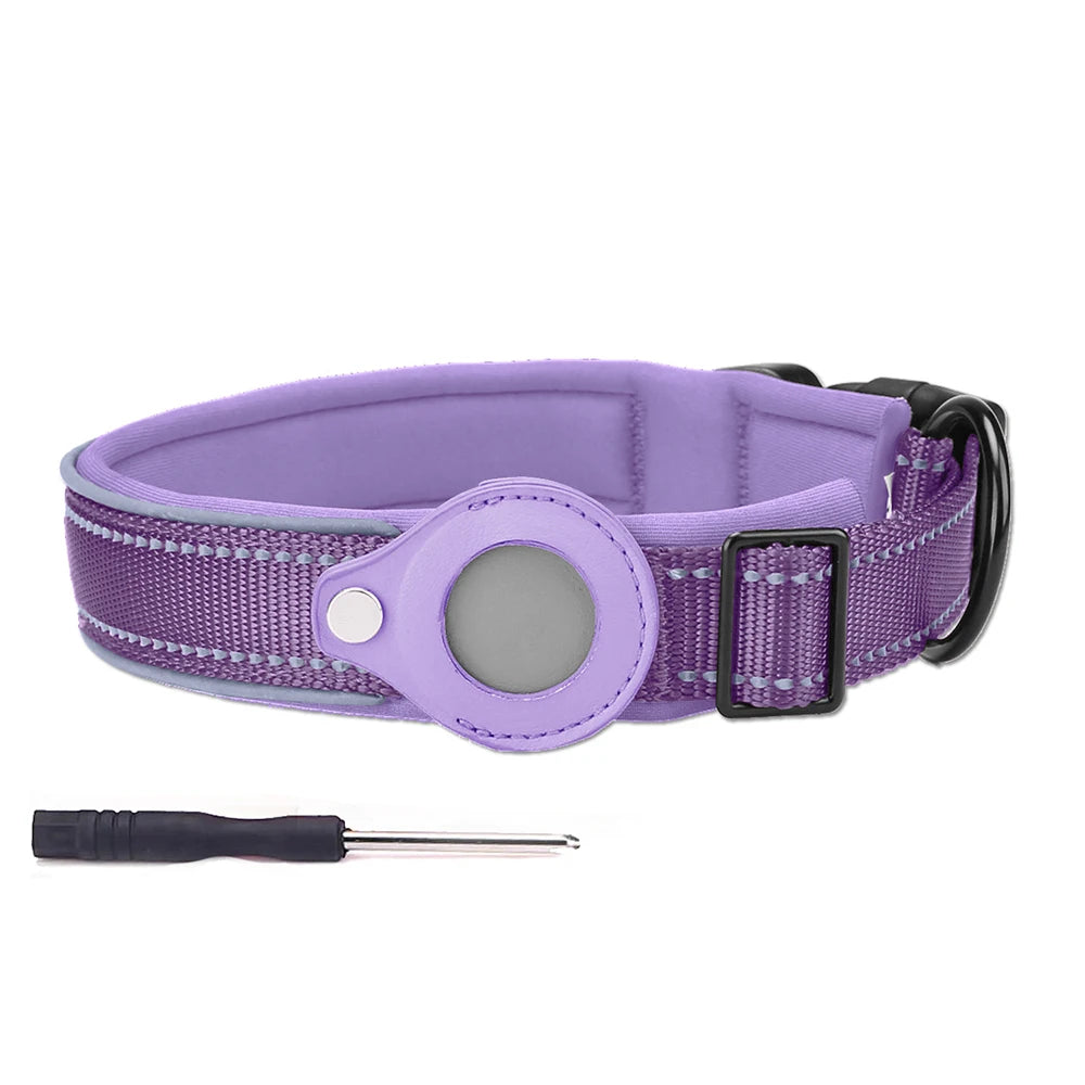 Reflective AirTag Dog Collar – Padded Apple AirTag Holder Case for Dogs, Secure & Comfortable Fit