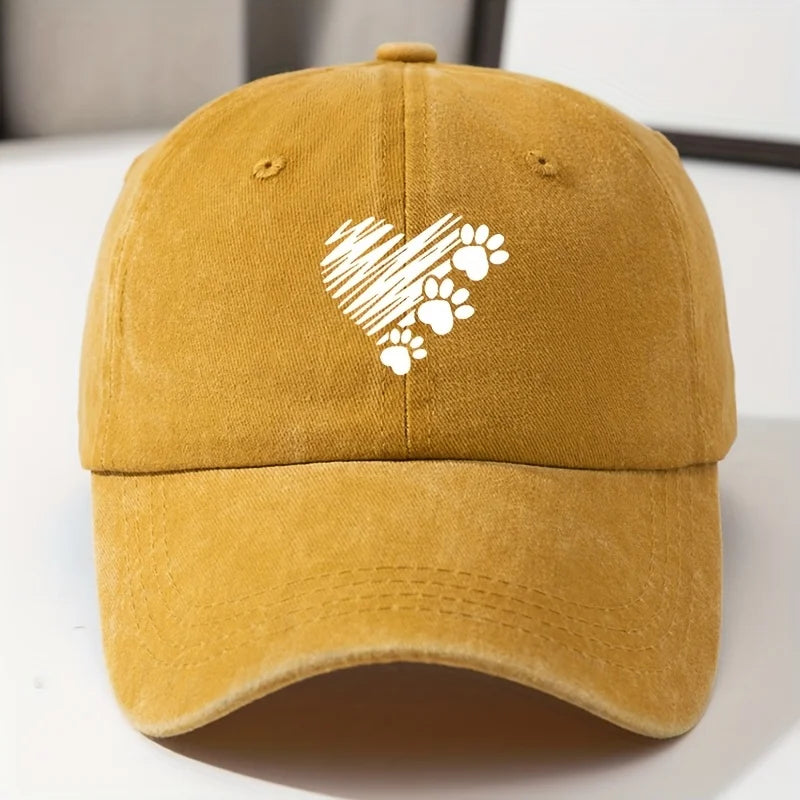 Heart & Paw Print Baseball Cap – Lightweight Durable Dog Lover Hat for Men & Women, Casual Outdoor Pet Parent Cap