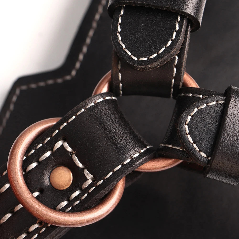 Genuine Leather Dog Harness – Durable Riveted Training Vest with Metal Hardware for Medium & Large Dogs