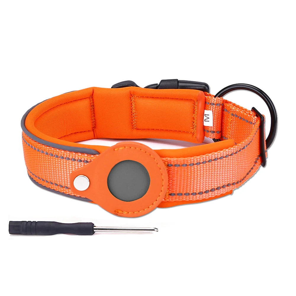 Reflective AirTag Dog Collar – Padded Apple AirTag Holder Case for Dogs, Secure & Comfortable Fit