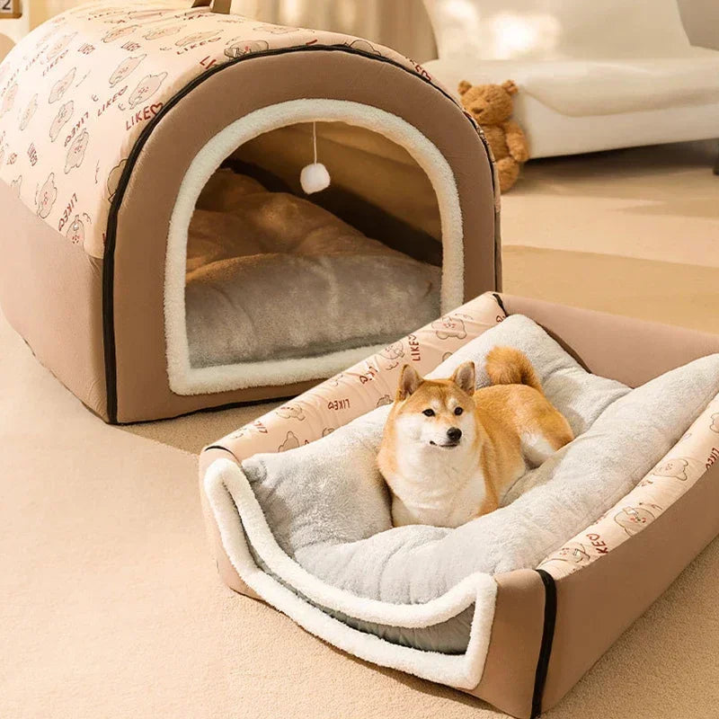 Cozy Dog House Bed – Warm Enclosed Indoor Pet Bed for Small to Large Dogs