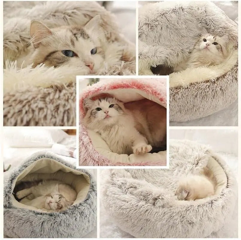 Self-Warming Cat Bed – Cozy Plush Half-Moon Bed for Cats & Small Dogs