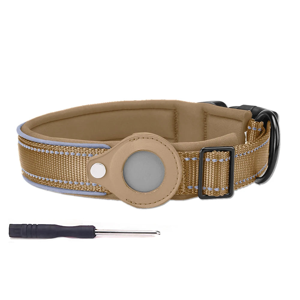 Reflective AirTag Dog Collar – Padded Apple AirTag Holder Case for Dogs, Secure & Comfortable Fit