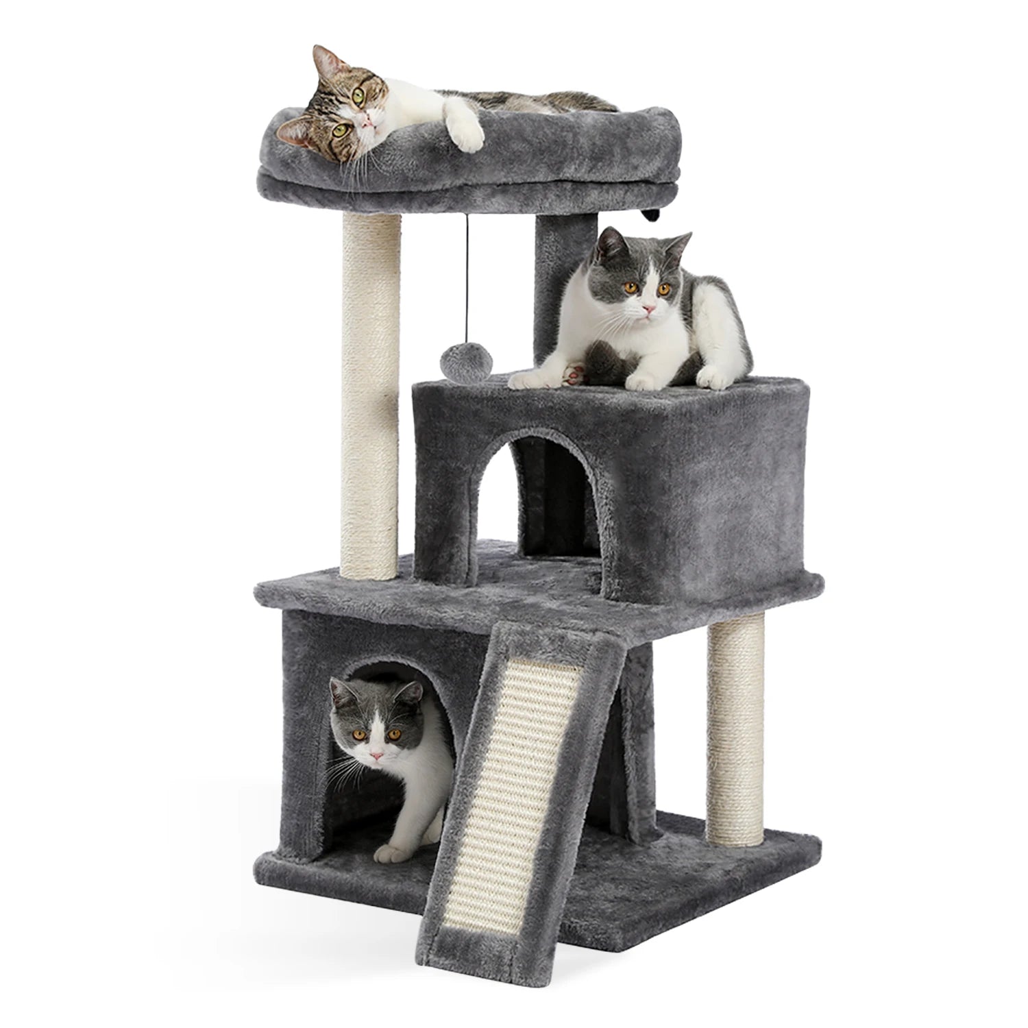 Large Cat Tree for Indoor Cats, Multi-Level Cat Tower with Sisal Scratching Post, 2 Spacious Condo, Cat Scratching Pad, Cat Toys