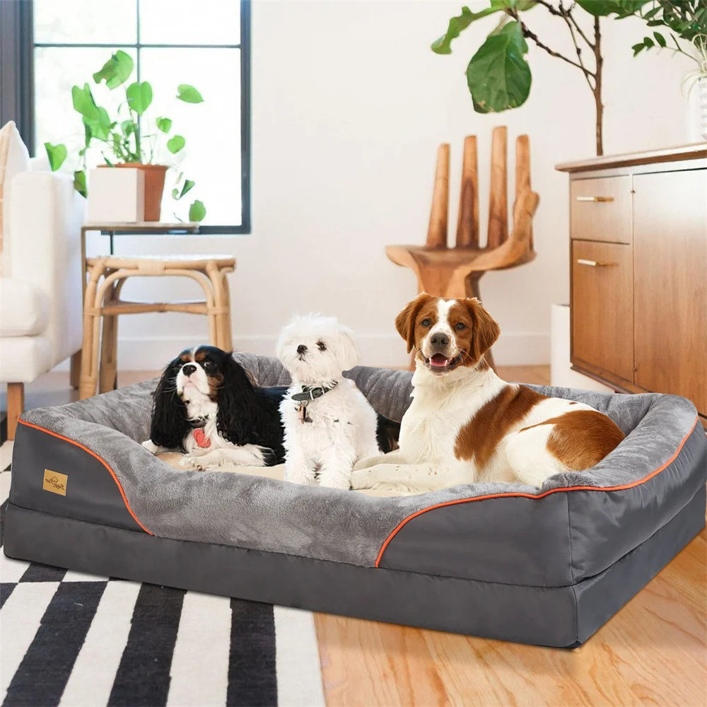 Jumbo Orthopedic Dog Bed – Large Memory Foam Pet Sofa Couch with Bolster, Waterproof & Washable Removable Cover