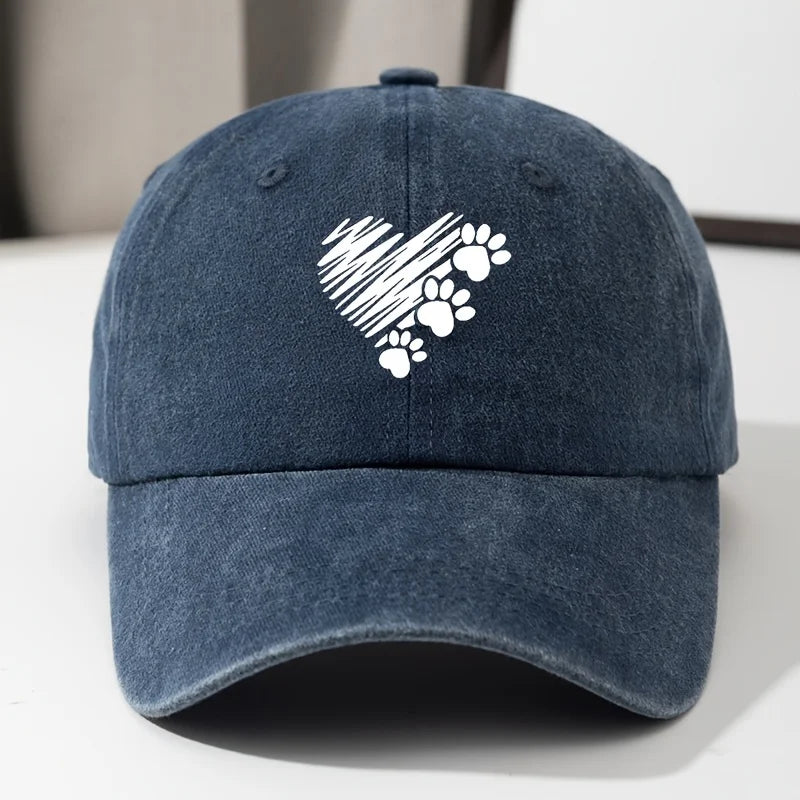Heart & Paw Print Baseball Cap – Lightweight Durable Dog Lover Hat for Men & Women, Casual Outdoor Pet Parent Cap