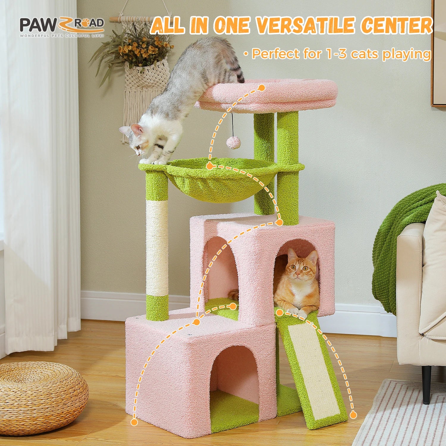 Large Cat Tree for Indoor Cats, Multi-Level Cat Tower with Sisal Scratching Post, 2 Spacious Condo, Cat Scratching Pad, Cat Toys
