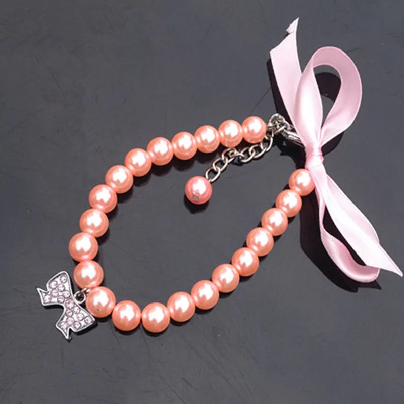 Magnolia Pet Exquisite Pearl Dog Necklace Pearl Necklace Jewelry with Bow Ribbon Suitable for Cats and Dogs product image