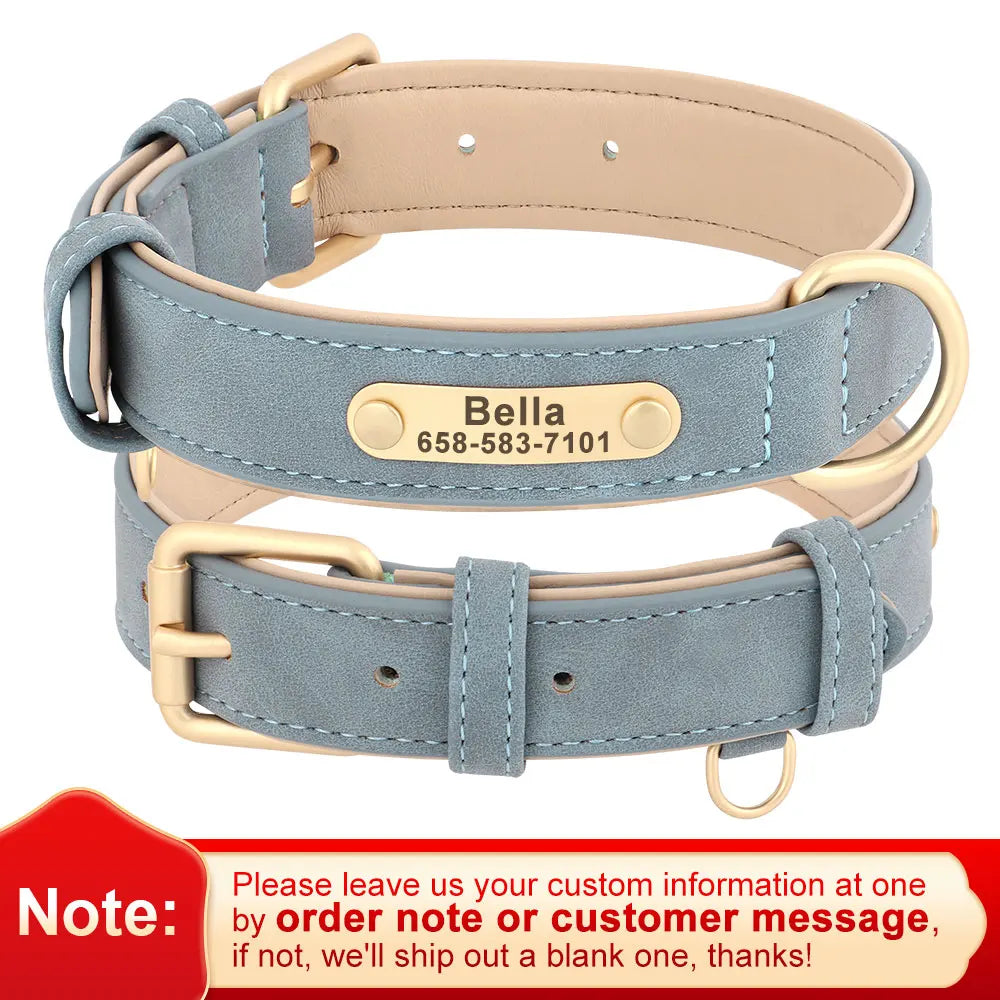 Personalized Safety Leather Dog Collar & Leash Set – Free Engraving
