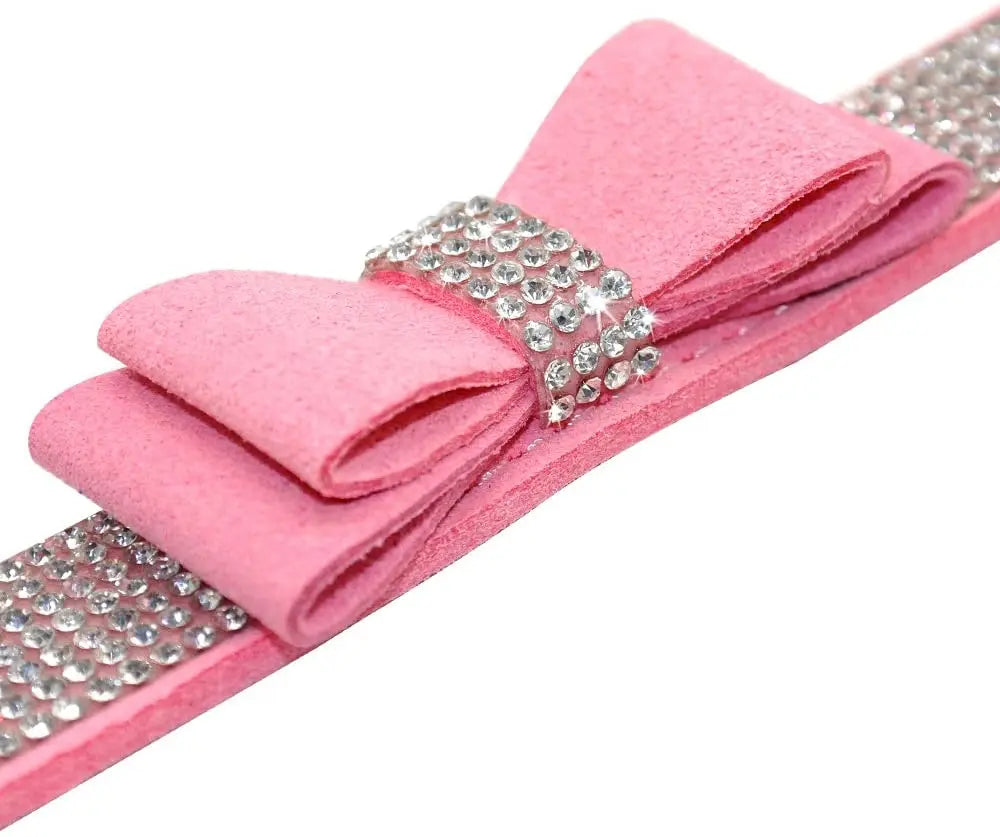 Bling Velvet Dog Collar with Rhinestones – Butterfly Bow Holiday Fashion Collar & Leash Set