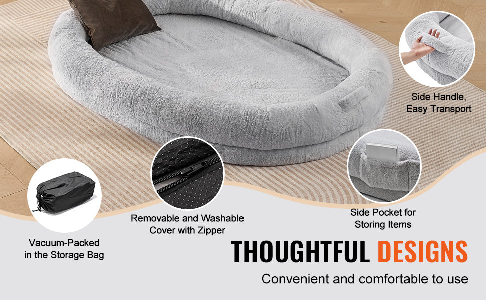 Human Dog Bed – Cozy Bedding with Washable Cover, Orthopedic Egg Foam