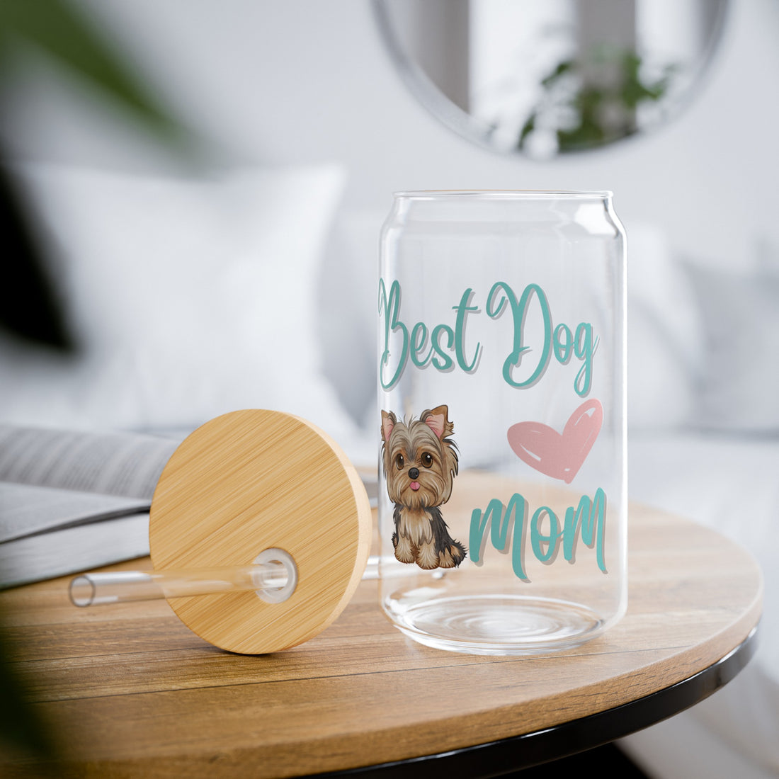 Best Yorkie Dog Mom Glass Tumbler, Sipper Glass, 16oz, gifts for Dog Lovers, Pet Owners, Dog People