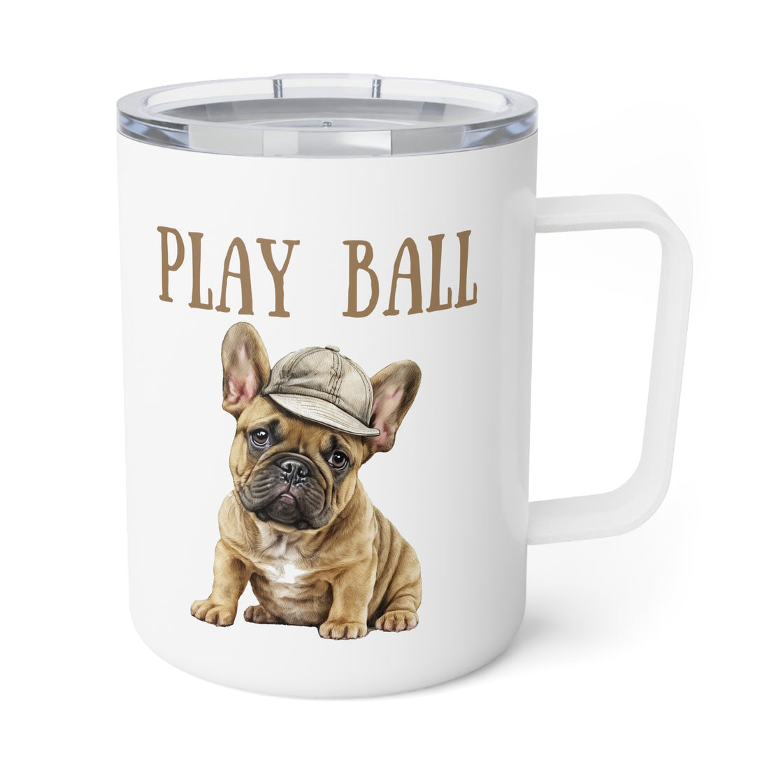 Play Ball Cute Frenchie Insulated Coffee Mug, 10oz  for hot and cold drinks