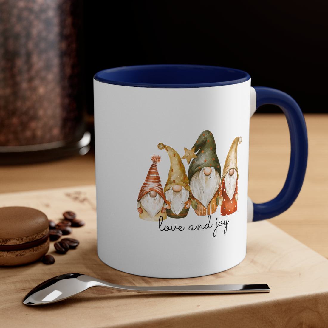 Holiday Knome Love and Joy Custom Mug, 11oz Multi Colors Classic Style Holiday Gifts Printify