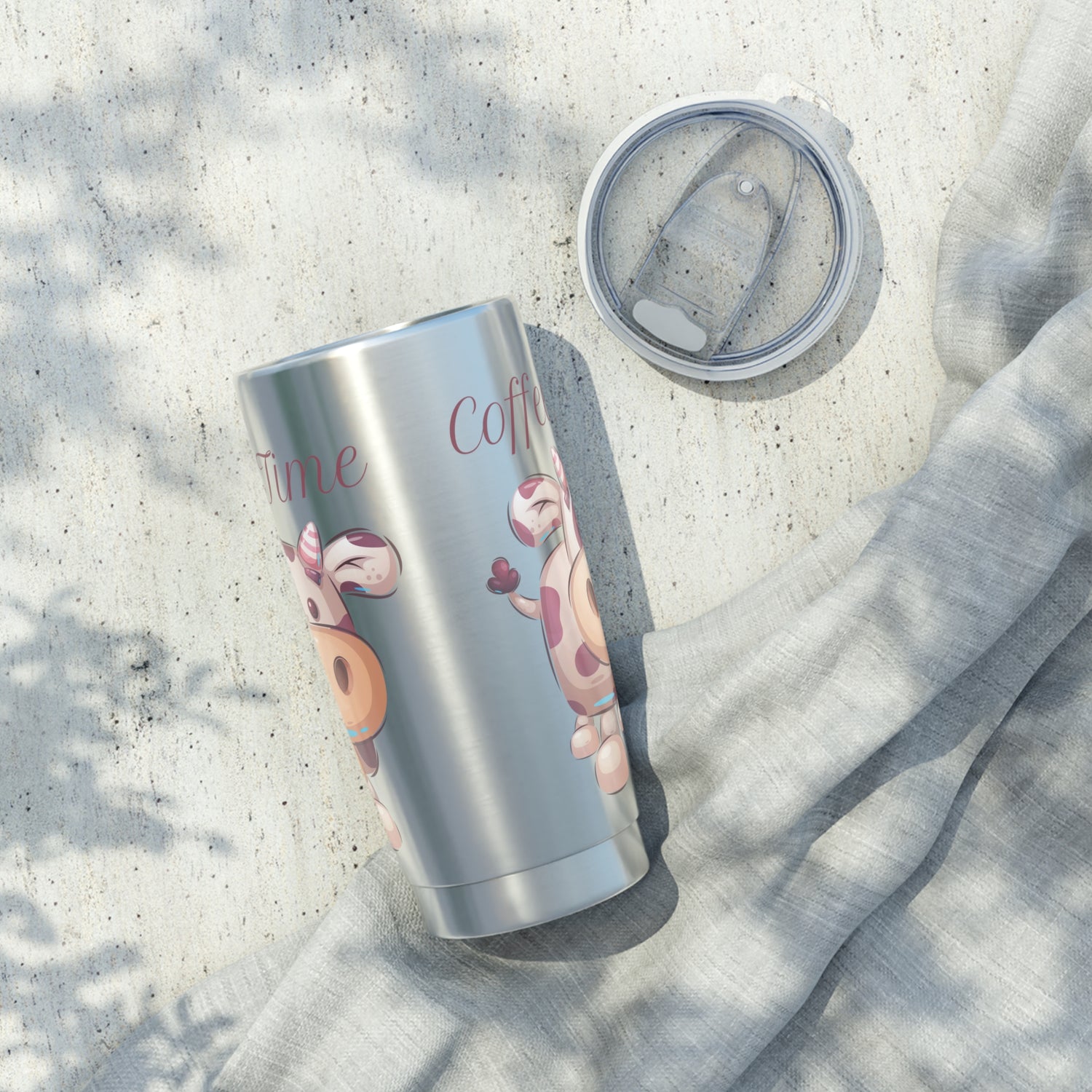 Custom Coffee Time with Cute Cow on Stainless Metal Tumbler 20oz Gift for Animal Lovers