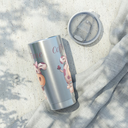 Custom Coffee Time with Cute Cow on Stainless Metal Tumbler 20oz Gift for Animal Lovers