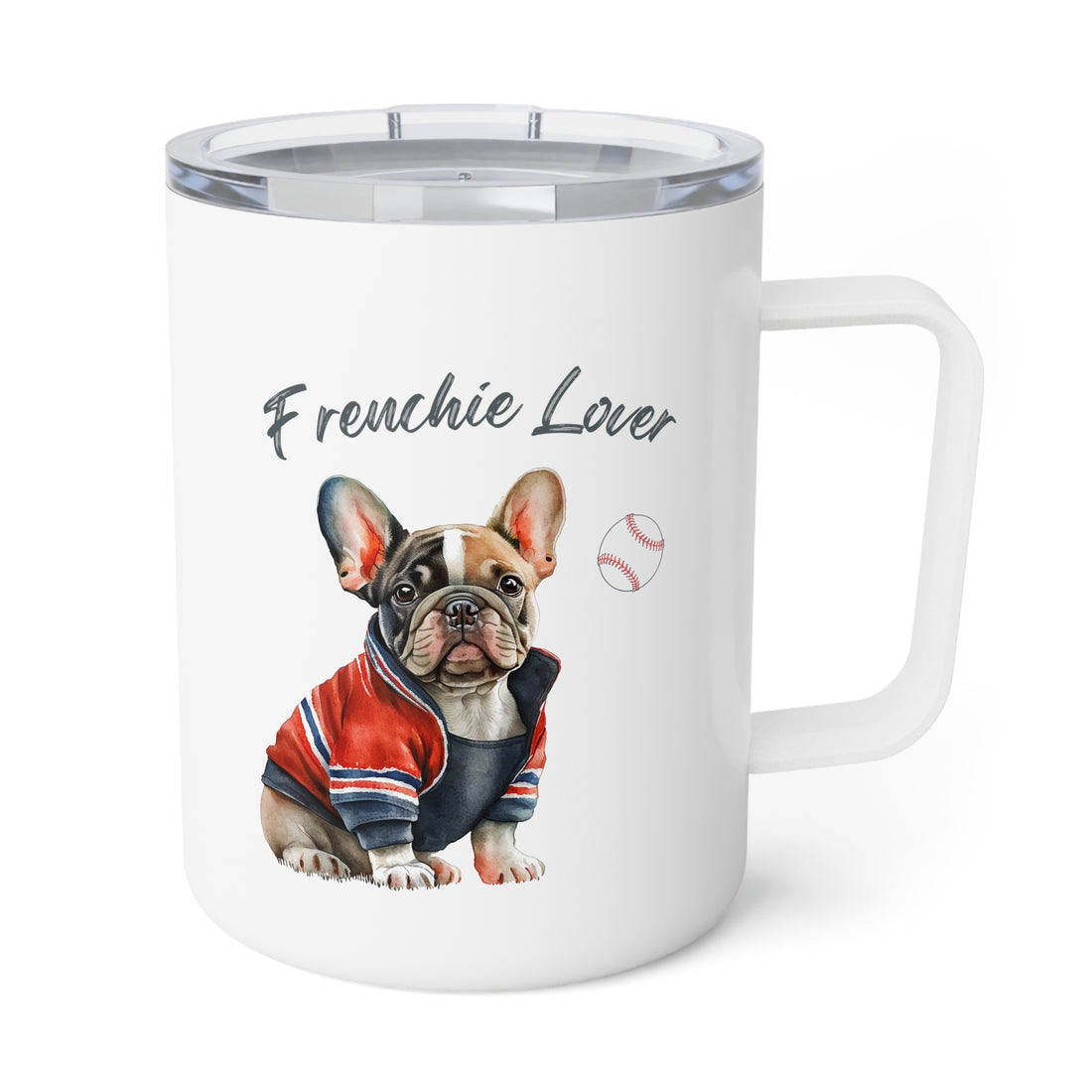 Frenchie Baseball Lover Insulated Stainless Steel Coffee Mug, 10oz  for hot and cold drinks Gift for Her Gift for Him
