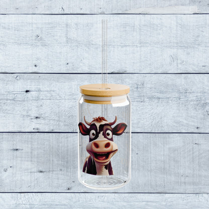 Just A Gal Who Loves her Cow Glass Tumbler 16oz with lid and Straw