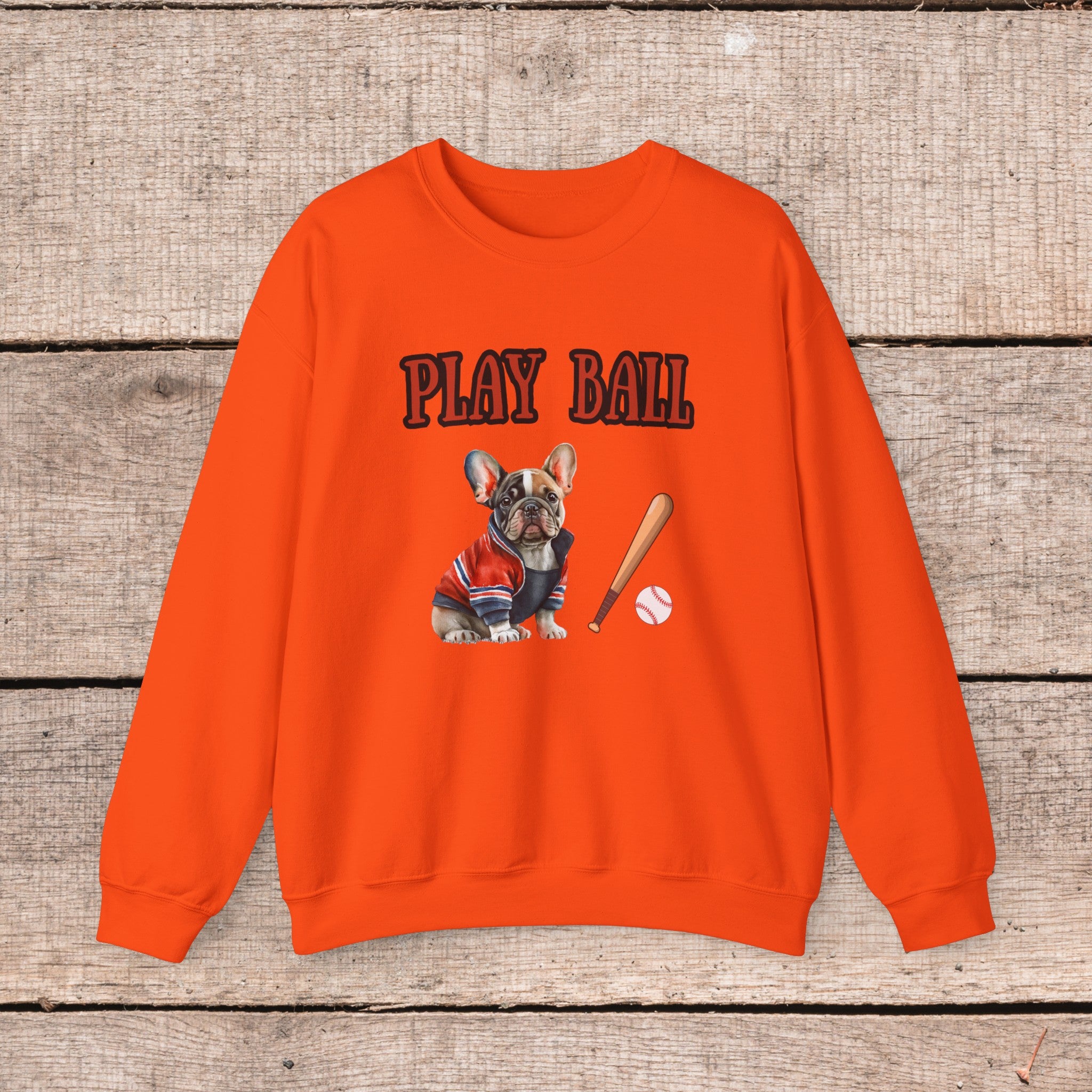 Play Ball Frenchie Lover Crewneck Pullover Sweatshirt Customize Your Name, Gift for Her, Gift for Him, Holiday Gift, Baseball Lover, Frenchie Lover