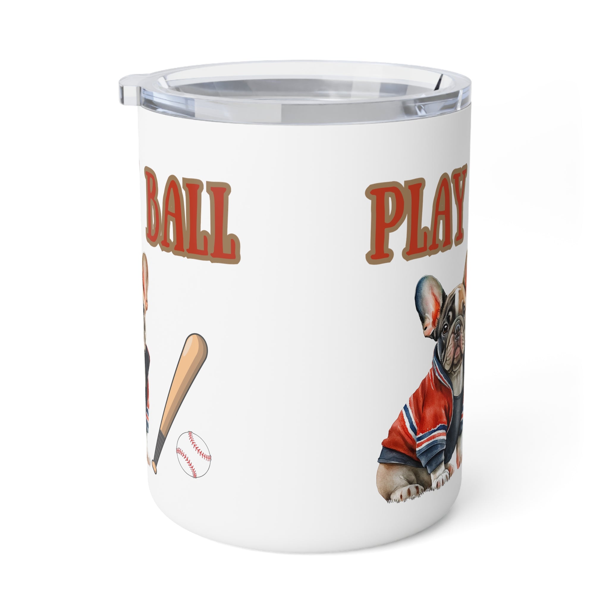 Play Ball with Frenchie Insulated Stainless Steel Coffee Mug, 10oz for hot and cold drinks