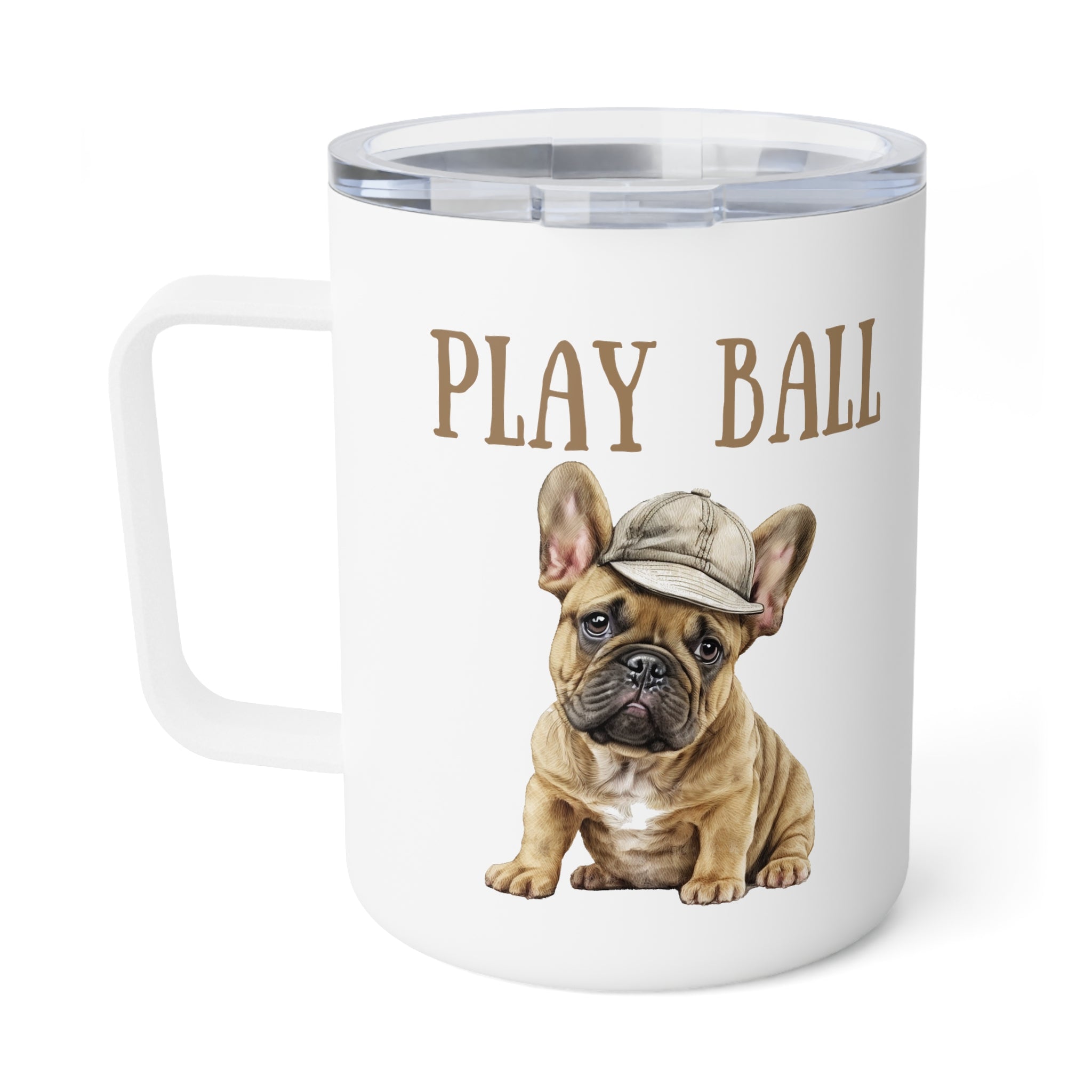 Play Ball Cute Frenchie Insulated Coffee Mug, 10oz  for hot and cold drinks