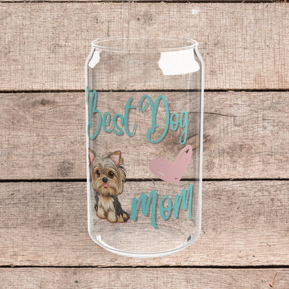 Best Yorkie Dog Mom Glass Tumbler, Sipper Glass, 16oz, gifts for Dog Lovers, Pet Owners, Dog People